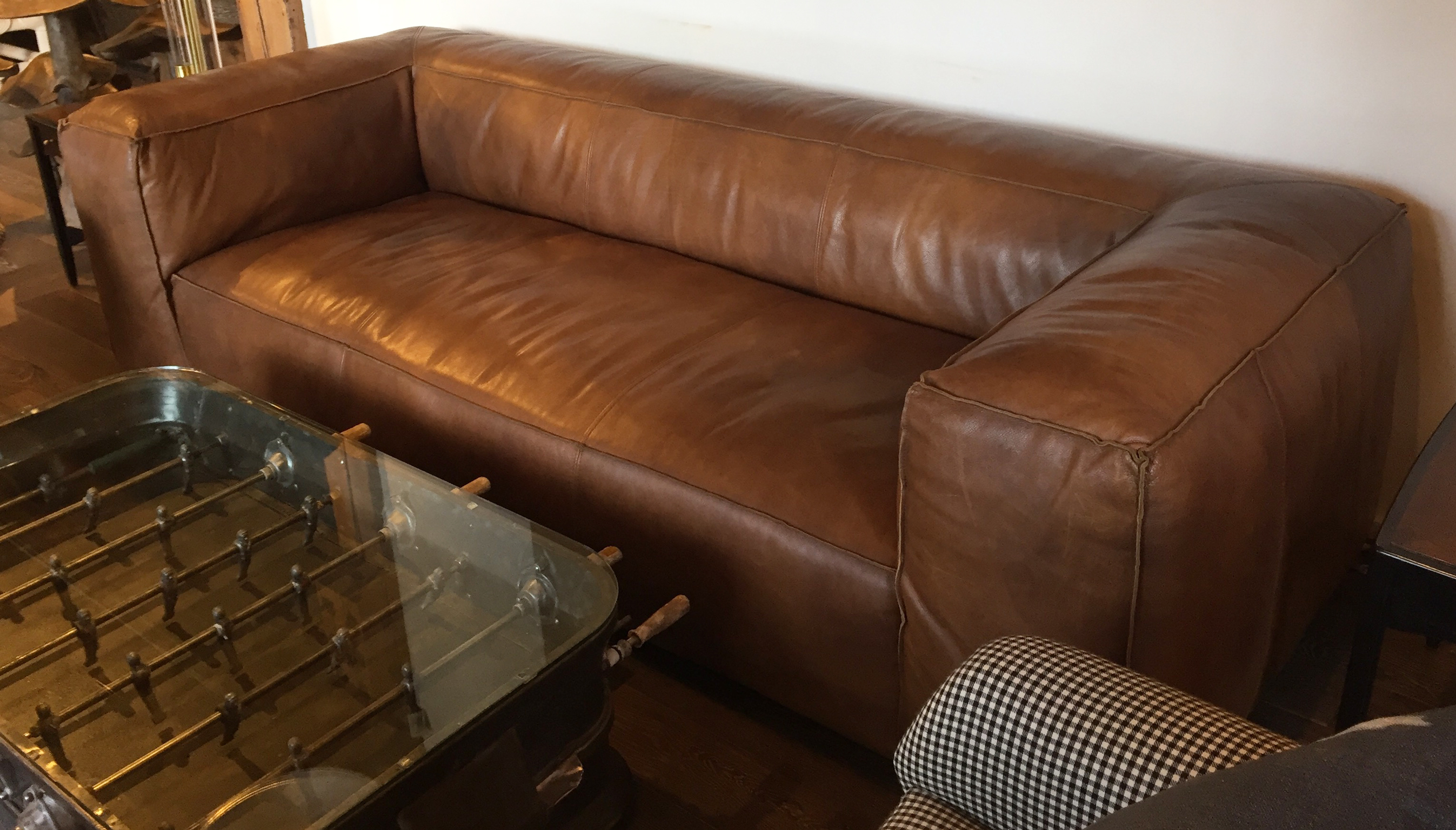 square arm brown leather sofa