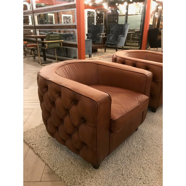 Wick Design Round Leather Tufted Club, Brown Leather Tufted Chair