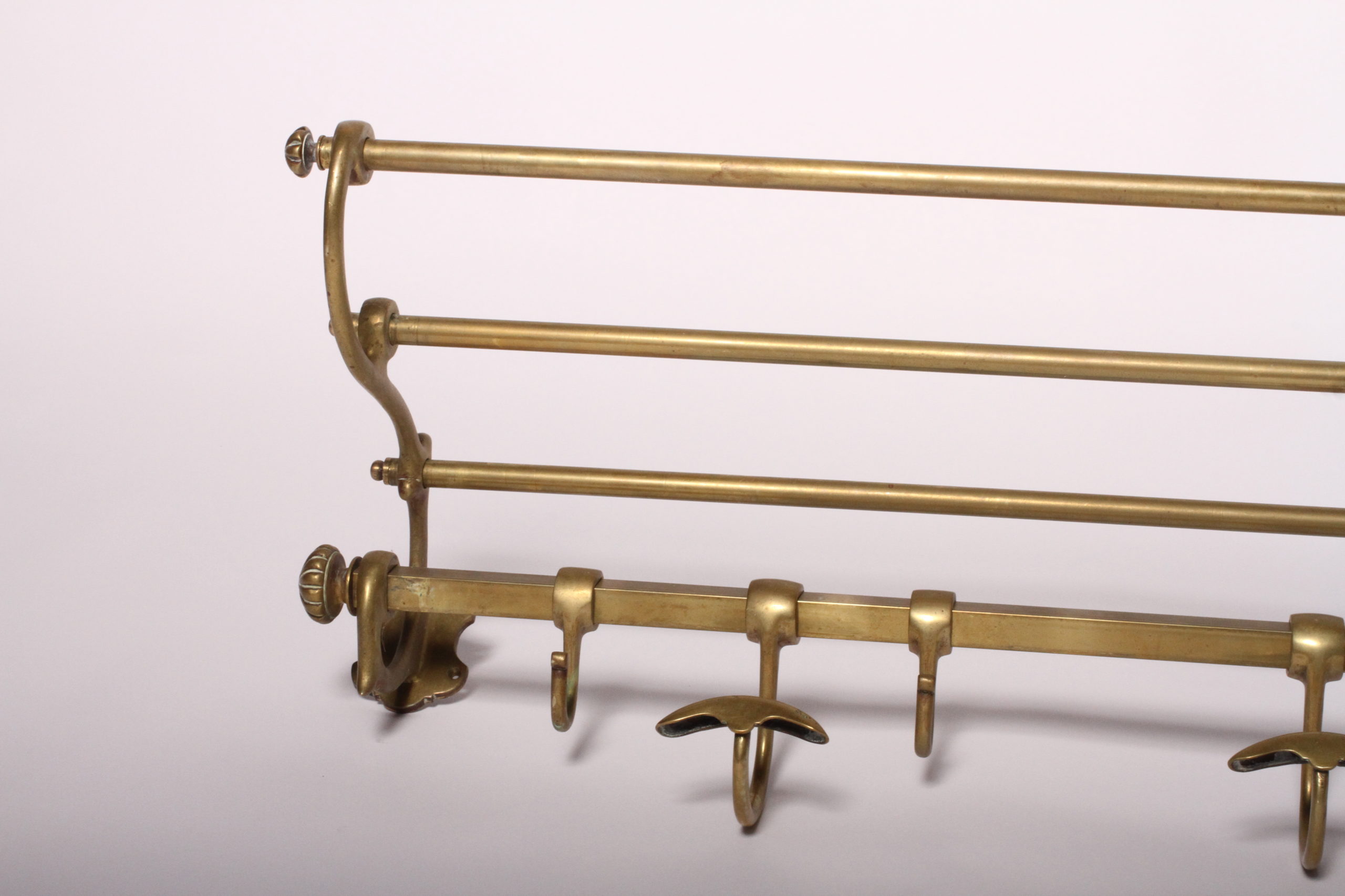 Wick Design 1900's Vintage Brass Wall Mounted Train Luggage and Coat Rack -  Wick Design